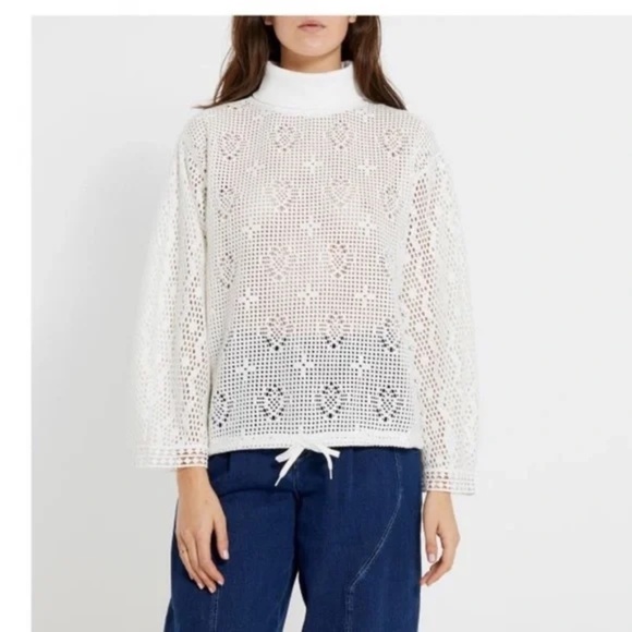See by Chloe Openwork Sweatshirt Sweater Loose Crochet Knit Top - Picture 1 of 2